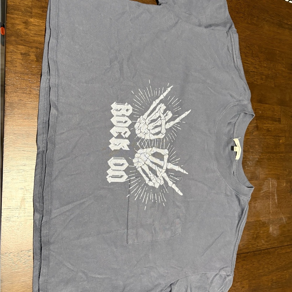 Rock On Graphic Crop Top - Gray